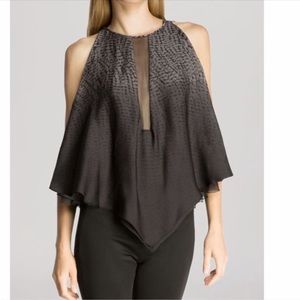 HALSTON HERITAGE  Ombre Print Satin Cold Shoulder Top